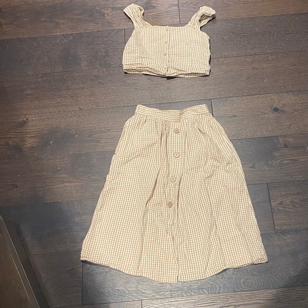 oak and fort gingham midi skirt set